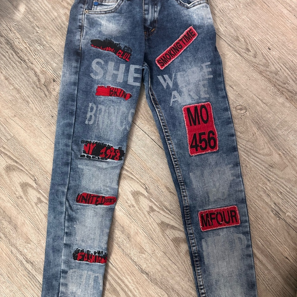Stylish Blue Jeans with Red Accents